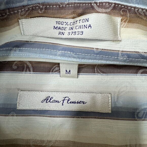 Alan Flusser Men's Shirt Size Medium Long Sleeve Button Front Paisley and stripe - Picture 6 of 7
